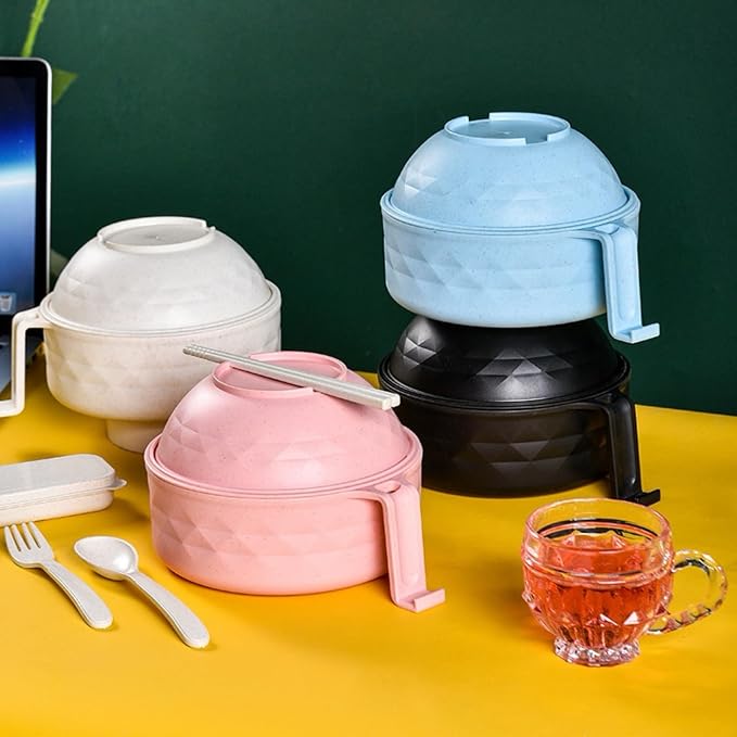 New Microwave Ramen Bowl with Strainer Ramen Bowl Set with Lid🍜