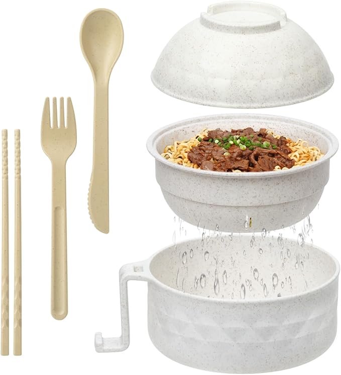 New Microwave Ramen Bowl with Strainer Ramen Bowl Set with Lid🍜
