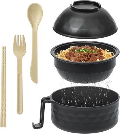 New Microwave Ramen Bowl with Strainer Ramen Bowl Set with Lid🍜