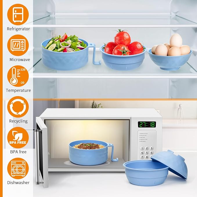 New Microwave Ramen Bowl with Strainer Ramen Bowl Set with Lid🍜