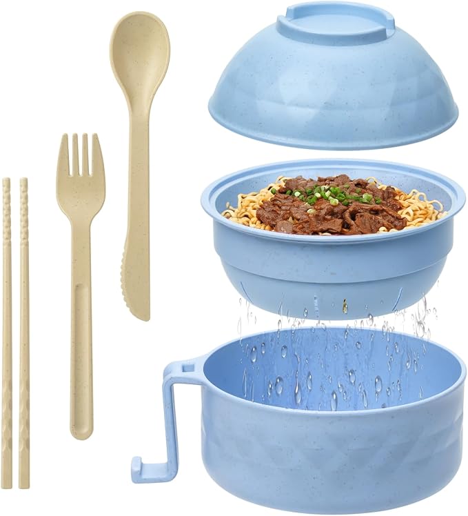 New Microwave Ramen Bowl with Strainer Ramen Bowl Set with Lid🍜