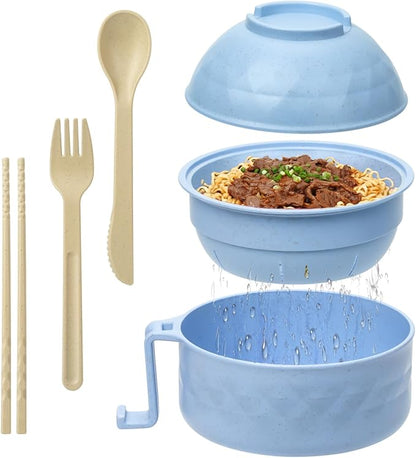 New Microwave Ramen Bowl with Strainer Ramen Bowl Set with Lid🍜